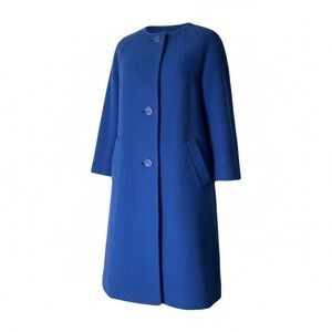 Vtg Lucy Academia 60s coat Wool Good Girls Revolt SZ Med Blue A-Line 3/4 Sleeve